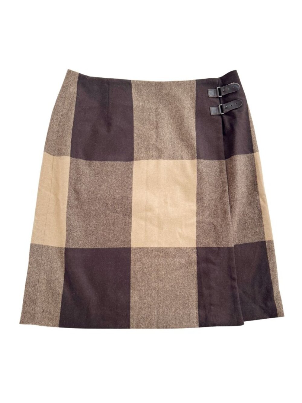 Vintage 90s Eddie Bauer Brown Buffalo Check Wool Blend Wrap Skirt Dark Academia
